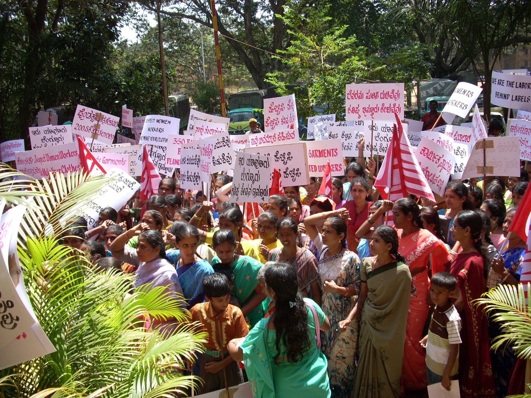 Garment workers and supporters gathered during a workers' demonstration